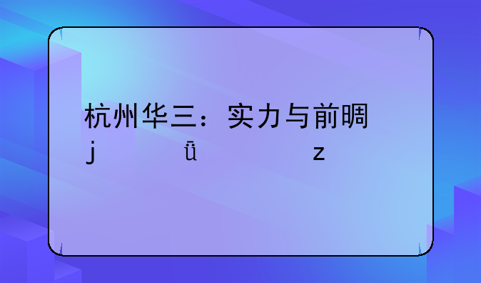 杭州华三：实力与前景的深度解析